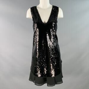 EMPORIO ARMANI Size 2 Black Polyester Blend Sequined V-Neck Layered Tank Dress